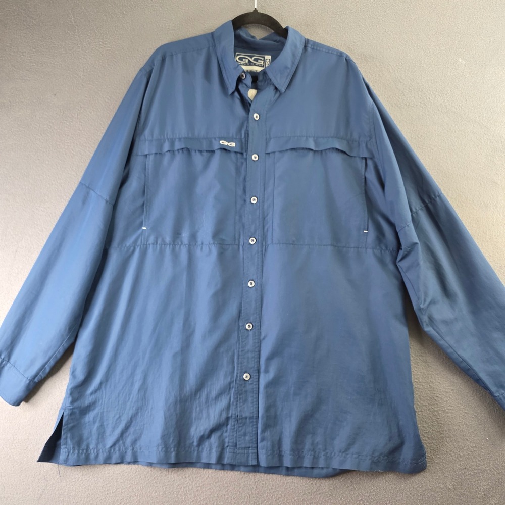 GameGuard Outdoors Mens 2X Microfiber Fishing Shirt Blue Long Sleeve Vented 1024